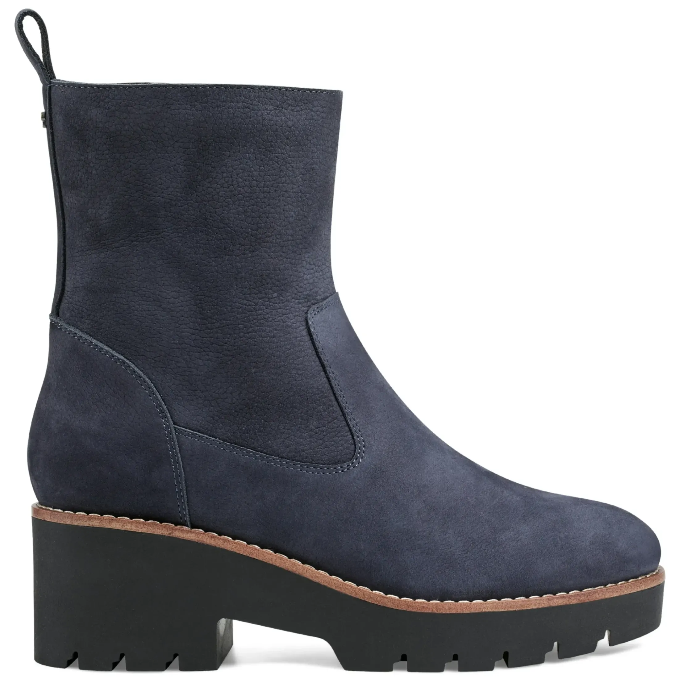 eFlex|eFlex>Easy Spirit Morgan Lug Sole Casual Booties Navy Nubuck Leather