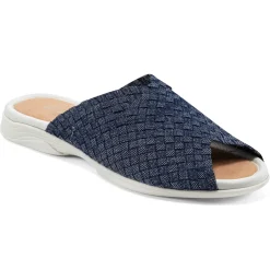 Casual|Flats>Easy Spirit Nora Slide Sandals Navy/Silver Woven Shimmer