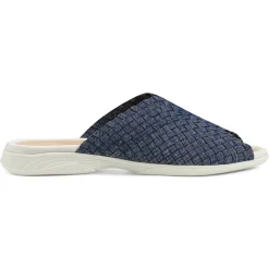 Casual|Flats>Easy Spirit Nora Slide Sandals Navy/Silver Woven Shimmer