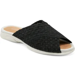 Casual|Flats>Easy Spirit Nora Slide Sandals Black Woven Shimmer