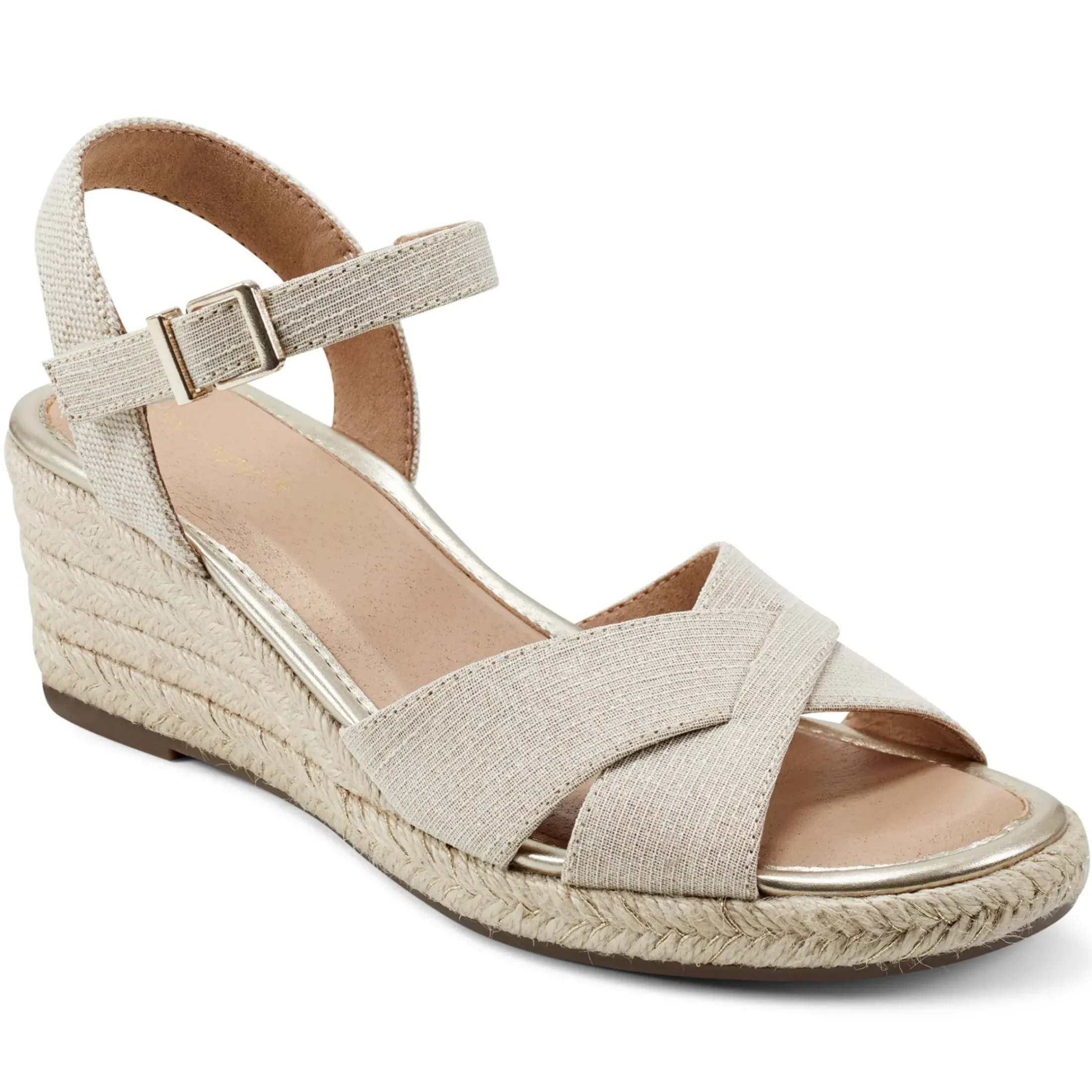 Dress|Sandals>Easy Spirit Shandra Wedge Sandals Gold Linen
