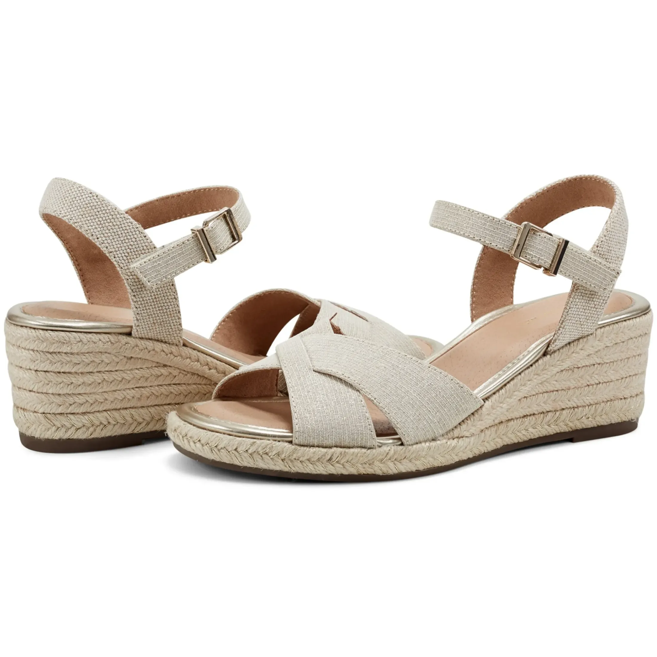 Dress|Sandals>Easy Spirit Shandra Wedge Sandals Gold Linen