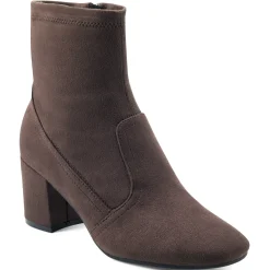 eFlex|eFlex>Easy Spirit Tami Heeled Booties Dark Brown Suede
