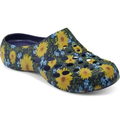 Traveltime Family|Traveltime Clogs>Easy Spirit Travelclog Slip On Mules Blue Multi Sunflower Print