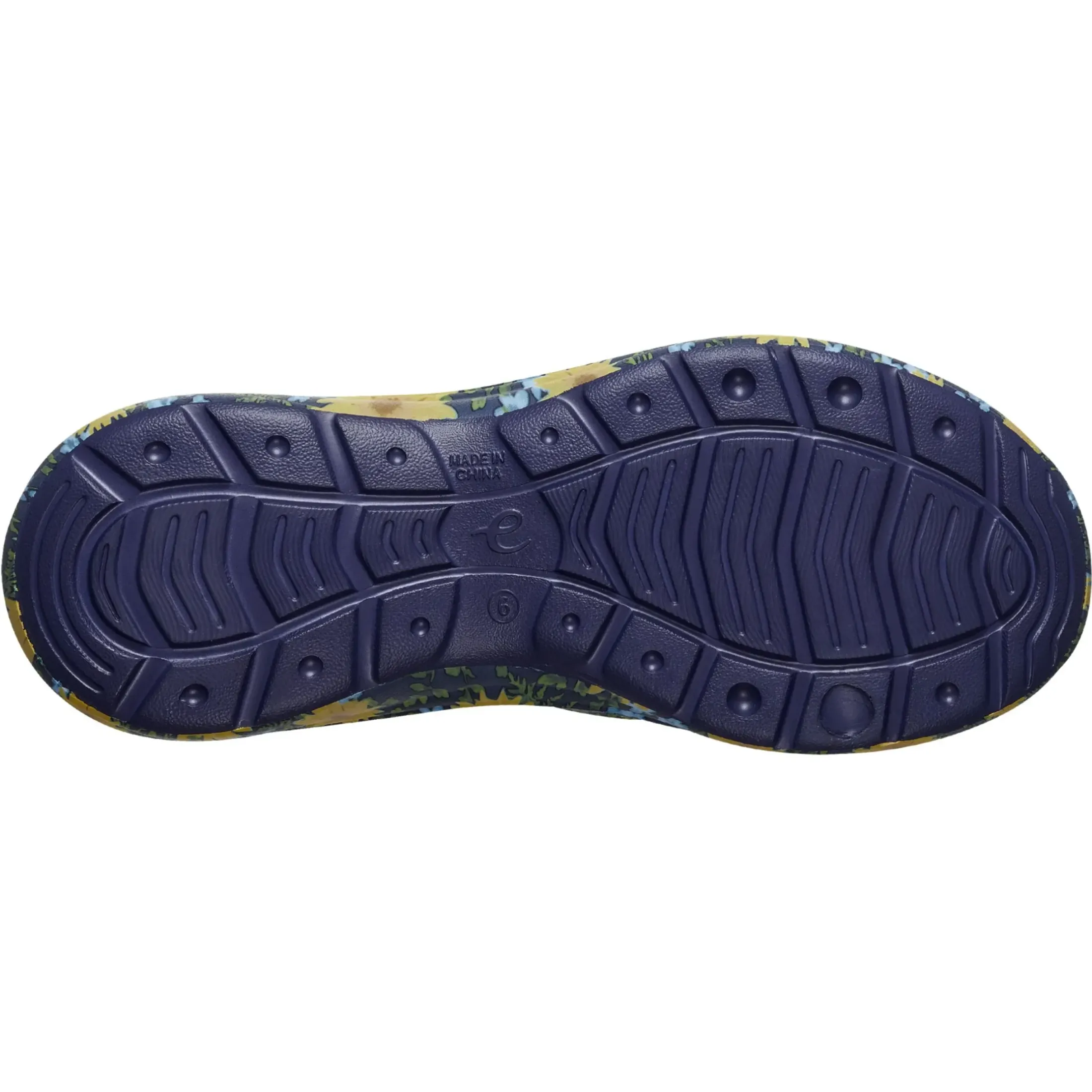 Traveltime Family|Traveltime Clogs>Easy Spirit Travelclog Slip On Mules Blue Multi Sunflower Print