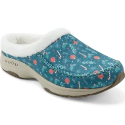 Traveltime Family|Traveltime Clogs>Easy Spirit Travelfurr Clogs Dark Green Holiday Print