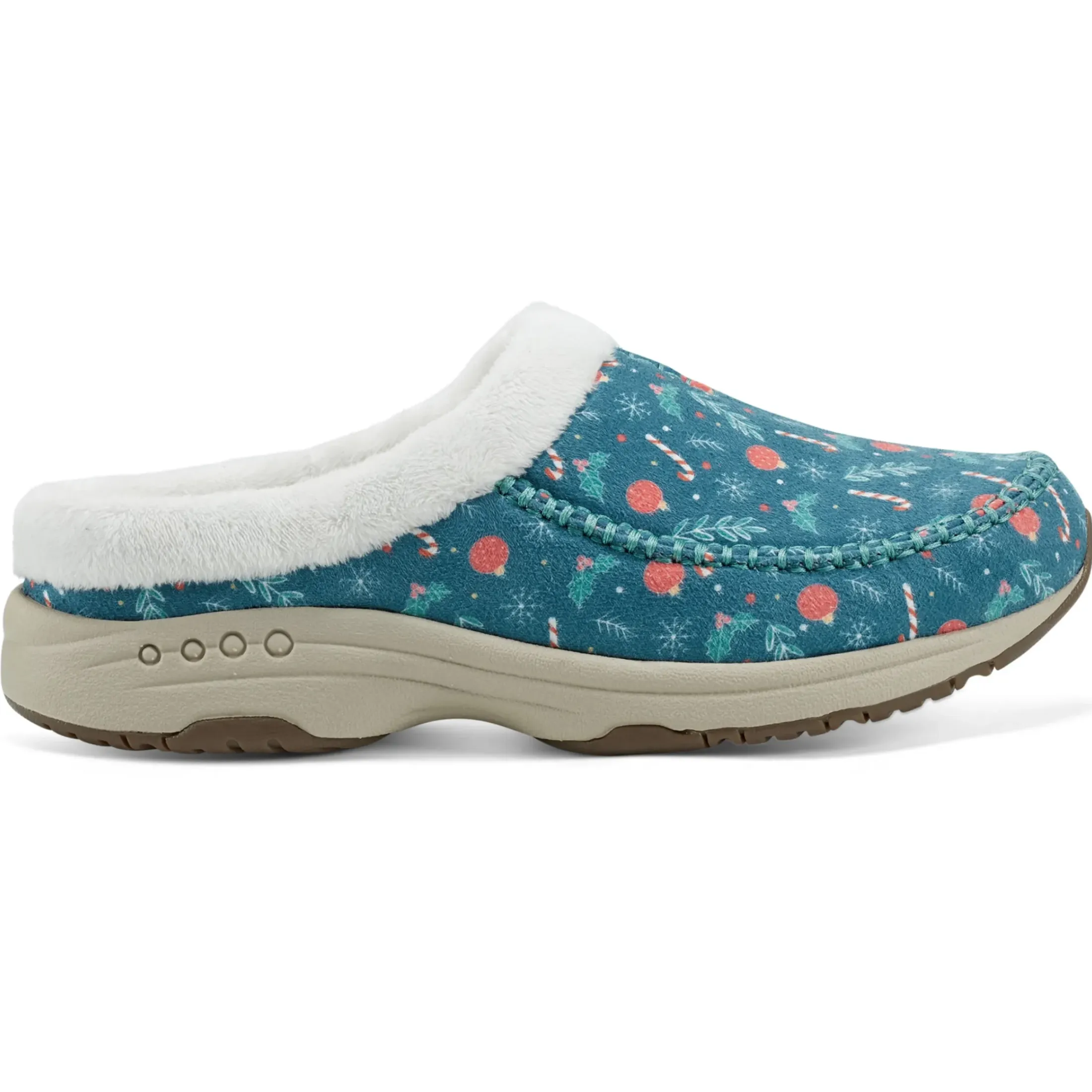 Traveltime Family|Traveltime Clogs>Easy Spirit Travelfurr Clogs Dark Green Holiday Print