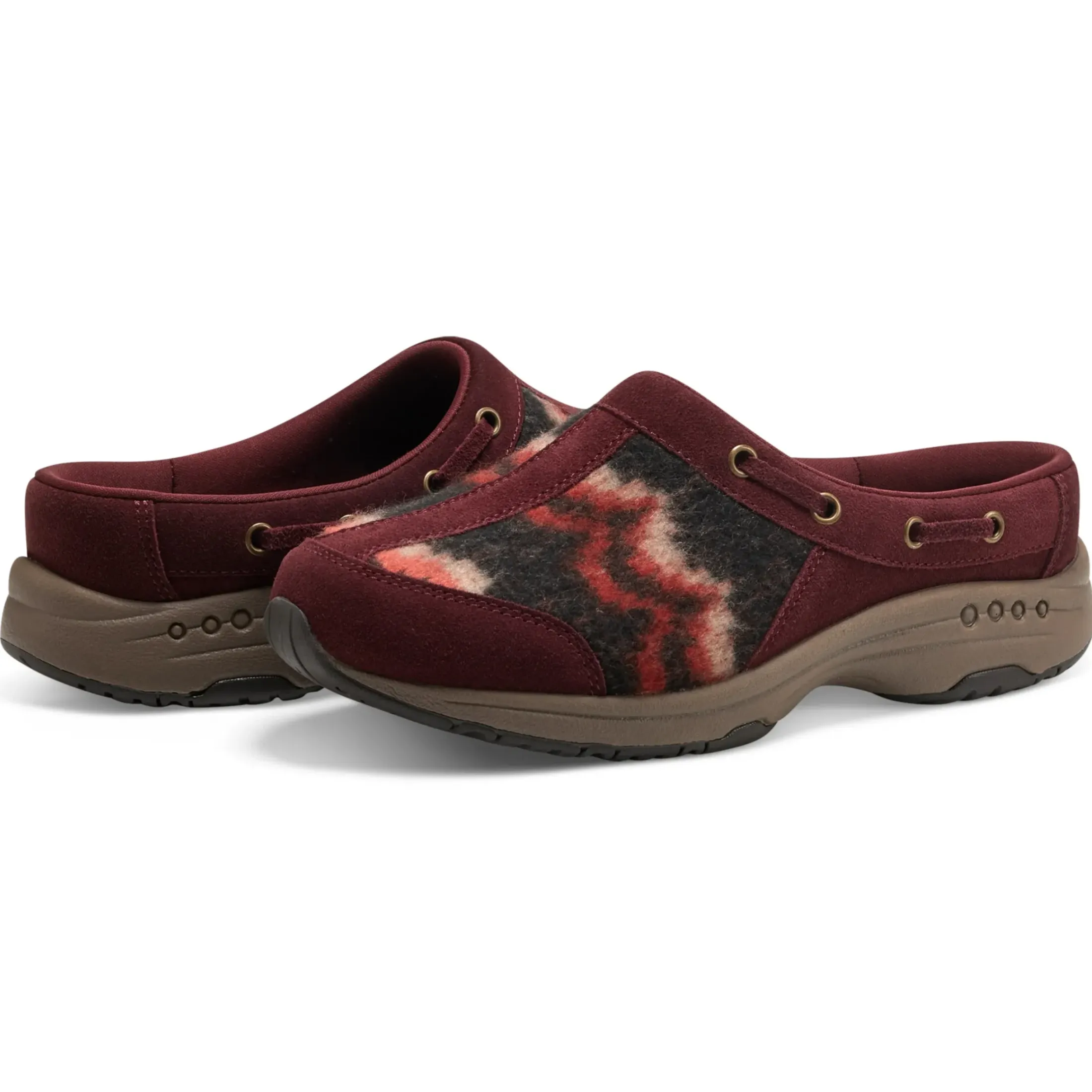Traveltime Family|Traveltime Clogs>Easy Spirit Travelport Clogs Dark Red Zigzag