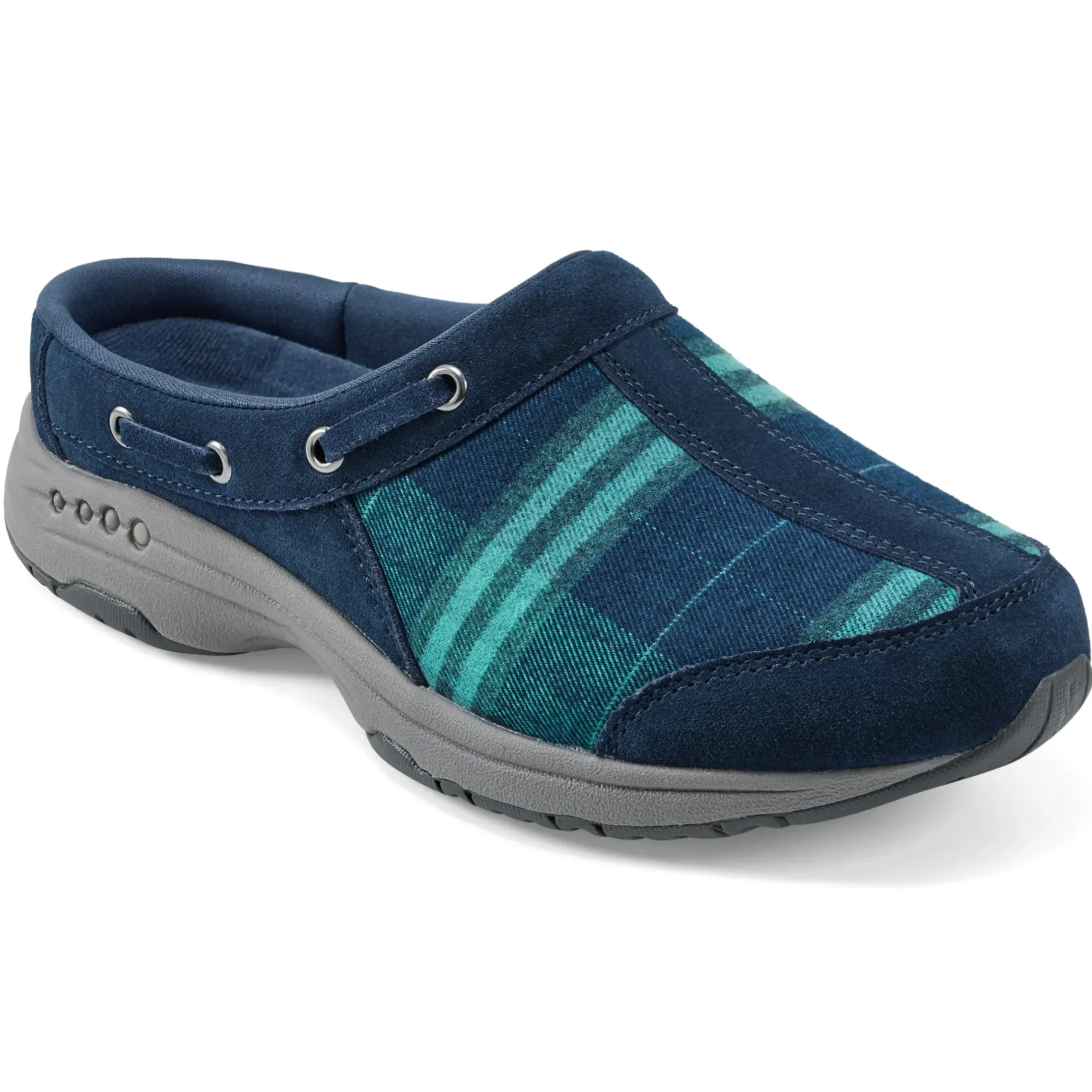 Traveltime Family|Traveltime Clogs>Easy Spirit Travelport Clogs Blue Green Plaid