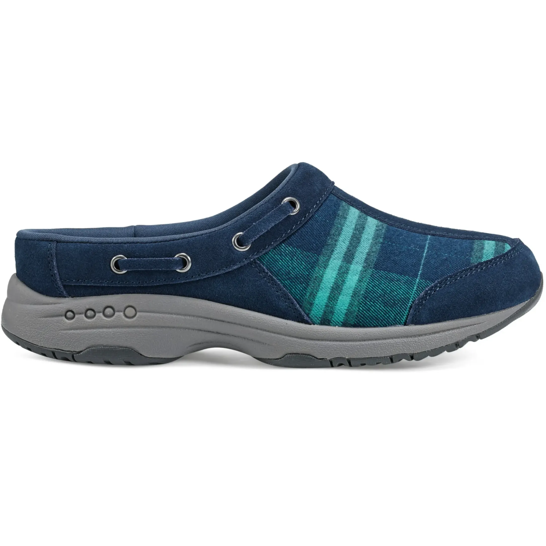 Traveltime Family|Traveltime Clogs>Easy Spirit Travelport Clogs Blue Green Plaid