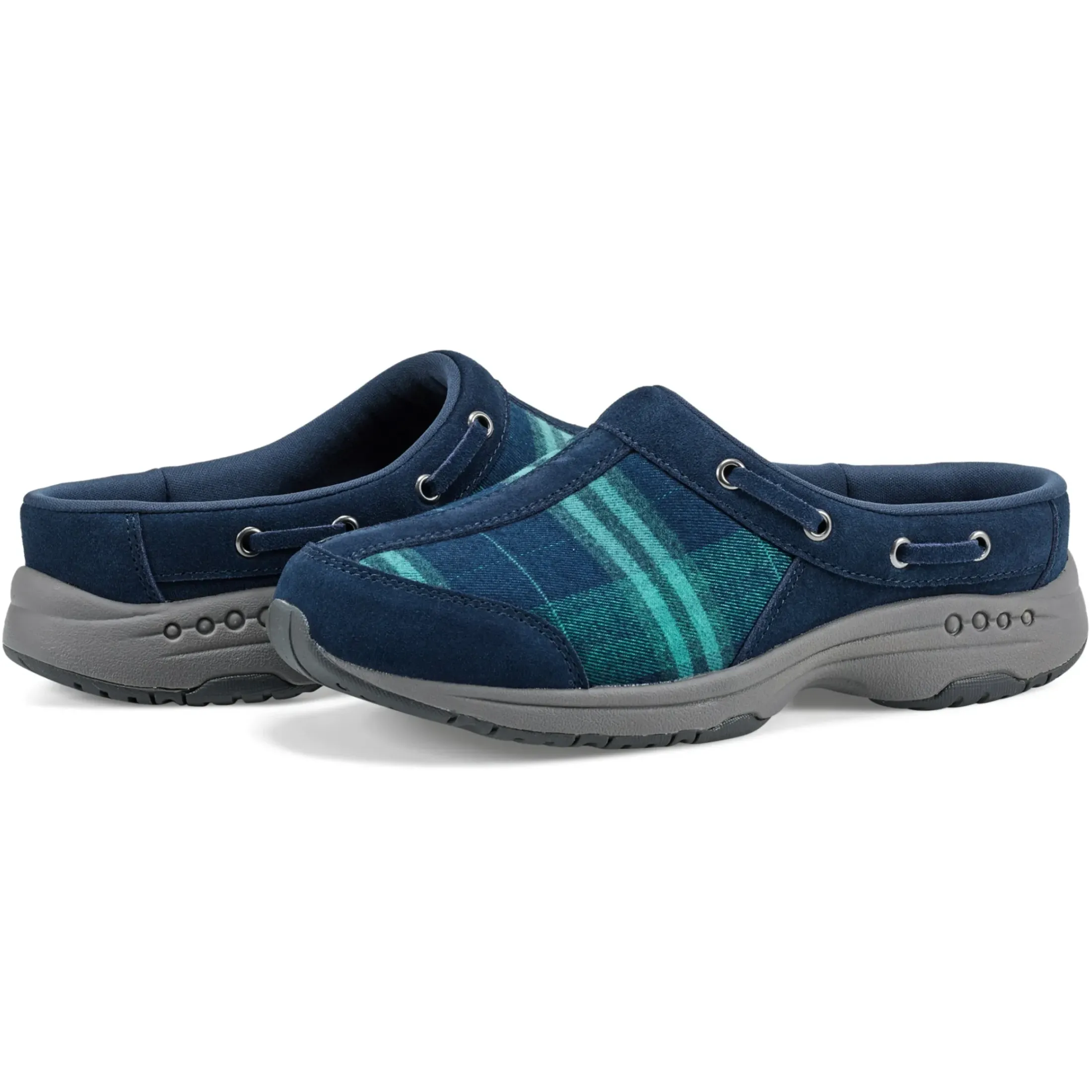 Traveltime Family|Traveltime Clogs>Easy Spirit Travelport Clogs Blue Green Plaid