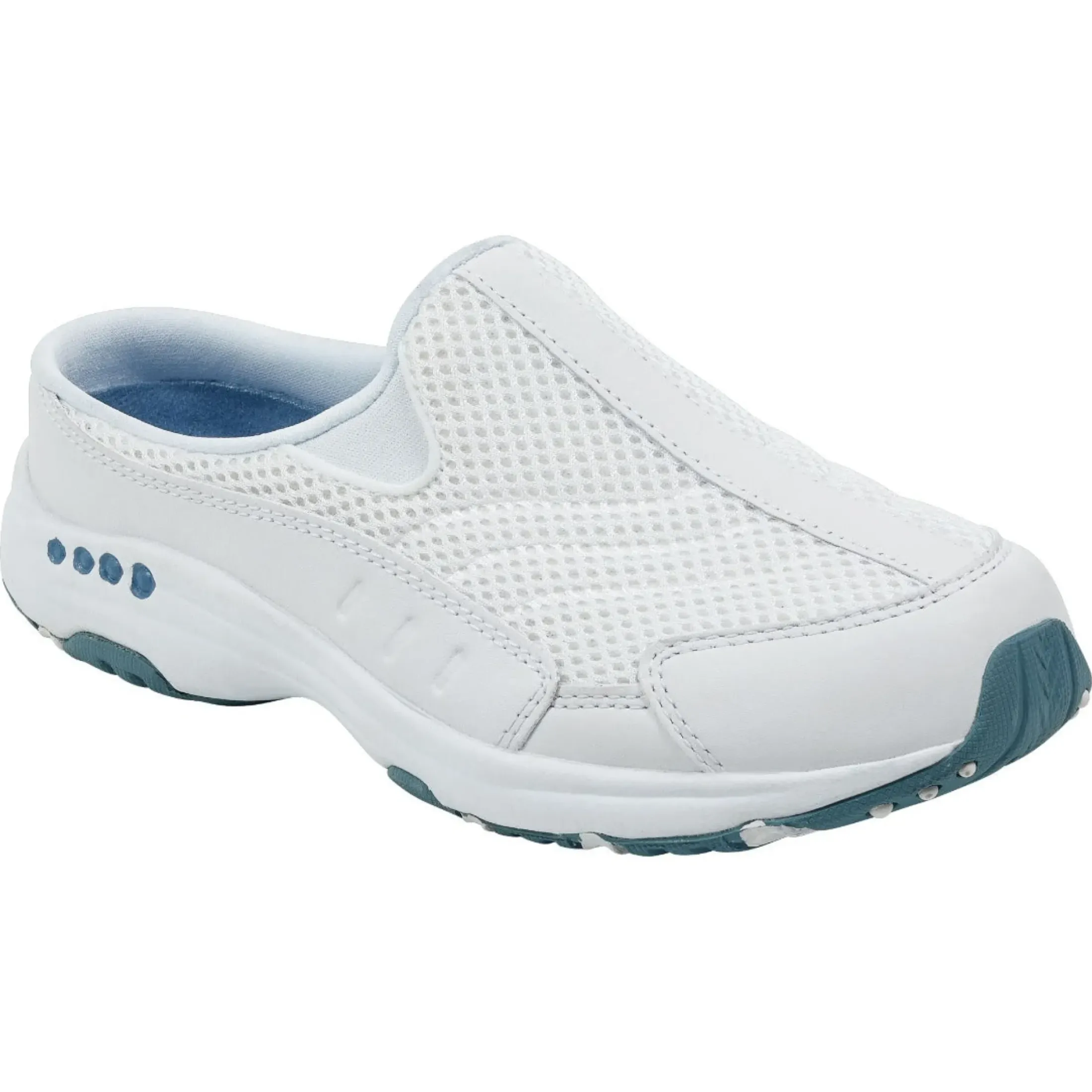 Traveltime Family|Traveltime Clogs>Easy Spirit Traveltime Classic Clogs White Leather Mesh