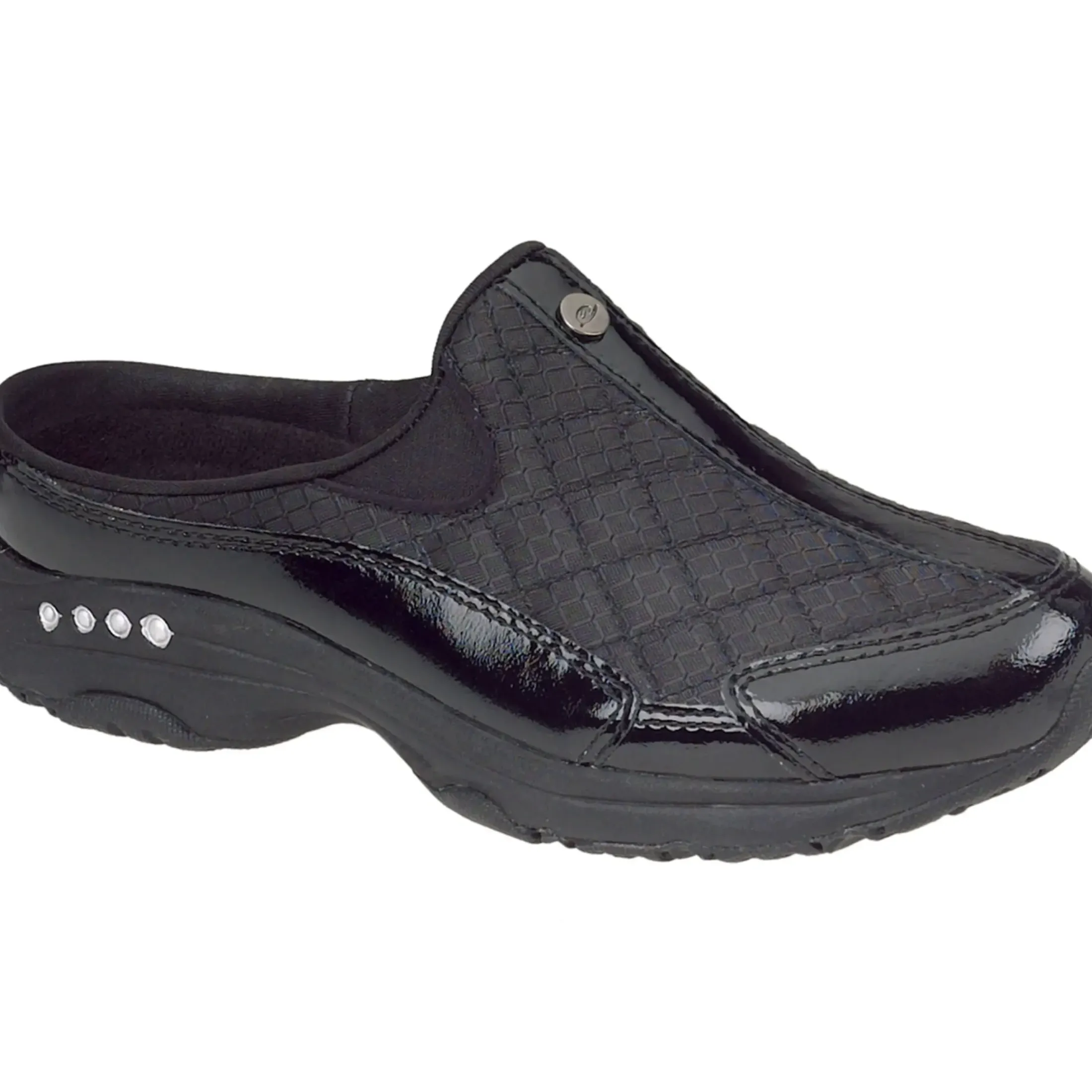 Traveltime Family|Traveltime Clogs>Easy Spirit Traveltime Classic Clogs Black/Silver Patent