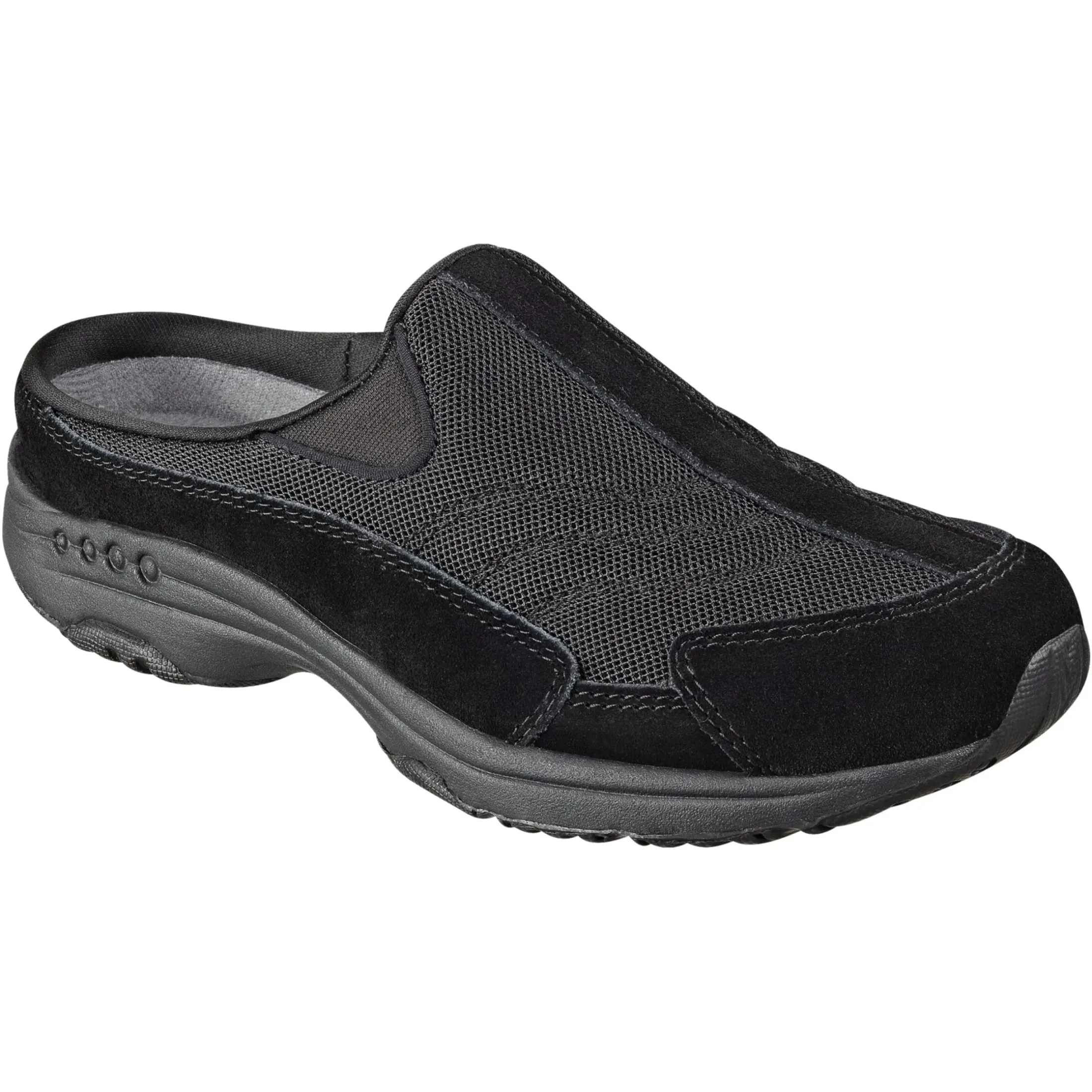 Traveltime Family|Traveltime Clogs>Easy Spirit Traveltime Classic Clogs Black/Dark Grey Suede