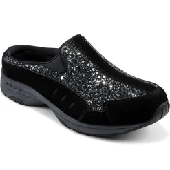 Traveltime Family|Traveltime Clogs>Easy Spirit Traveltime Clogs Black Silver Glitter