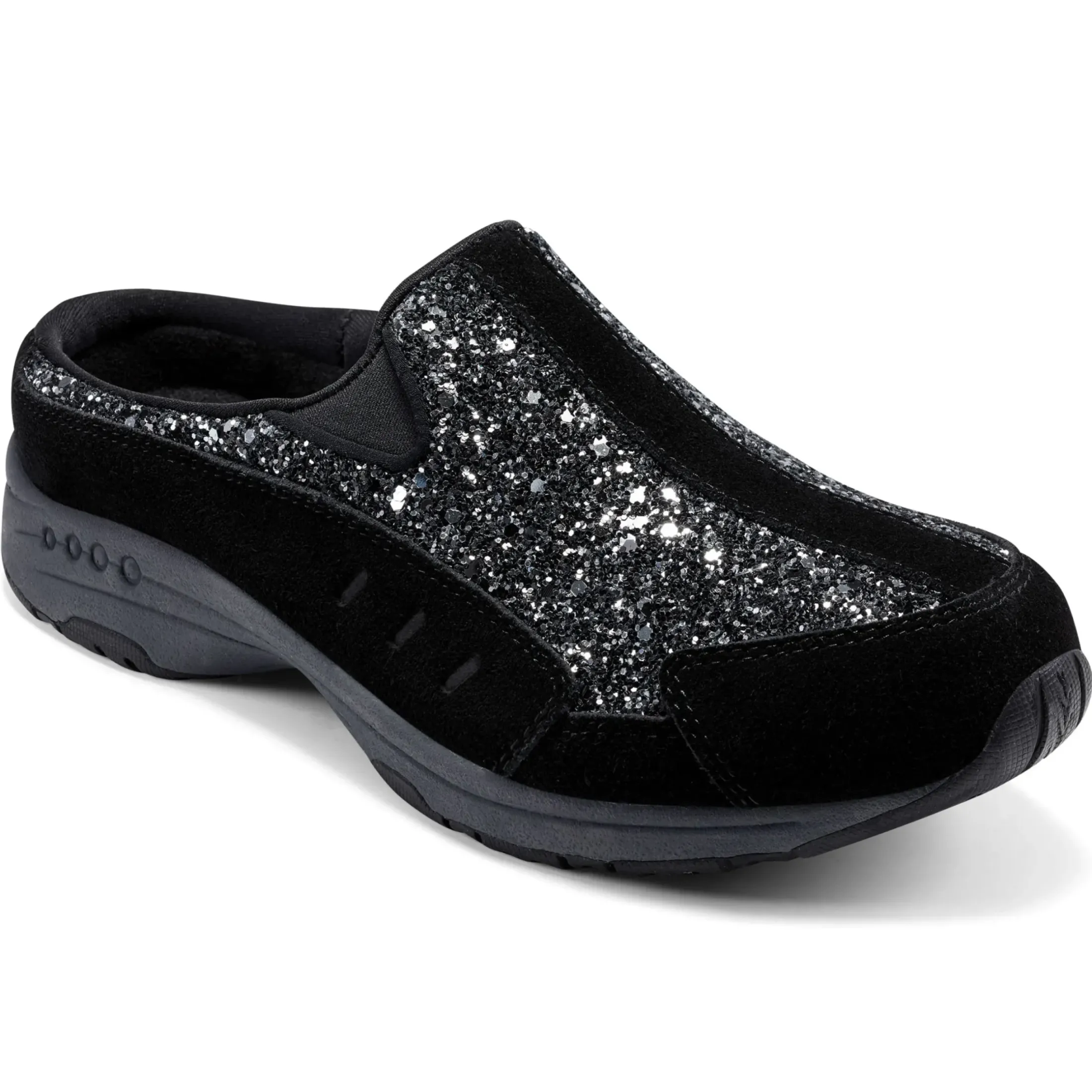 Traveltime Family|Traveltime Clogs>Easy Spirit Traveltime Clogs Black Silver Glitter