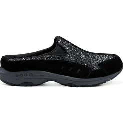 Traveltime Family|Traveltime Clogs>Easy Spirit Traveltime Clogs Black Silver Glitter