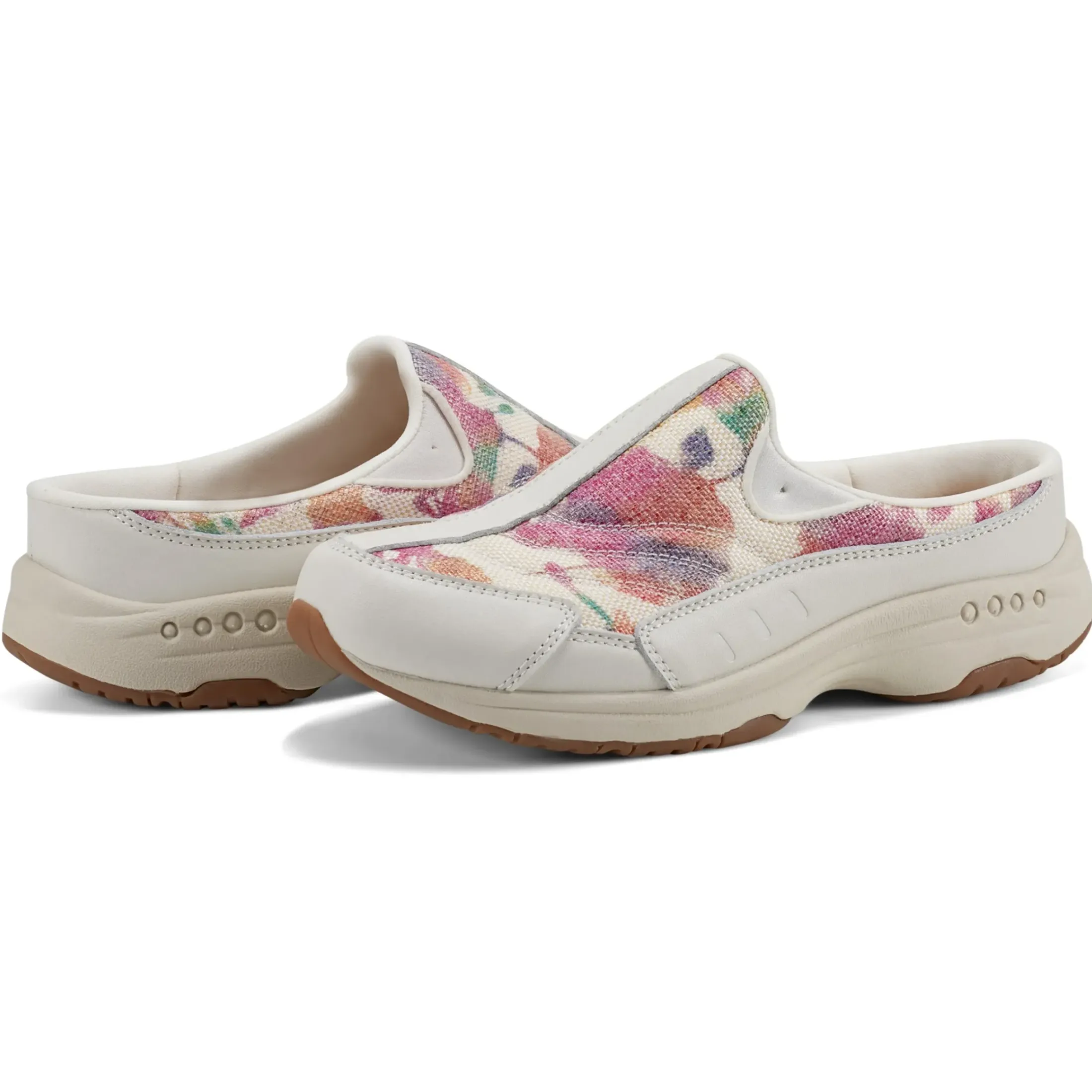 Traveltime Family|Traveltime Clogs>Easy Spirit Traveltime Clogs White Floral Raffia