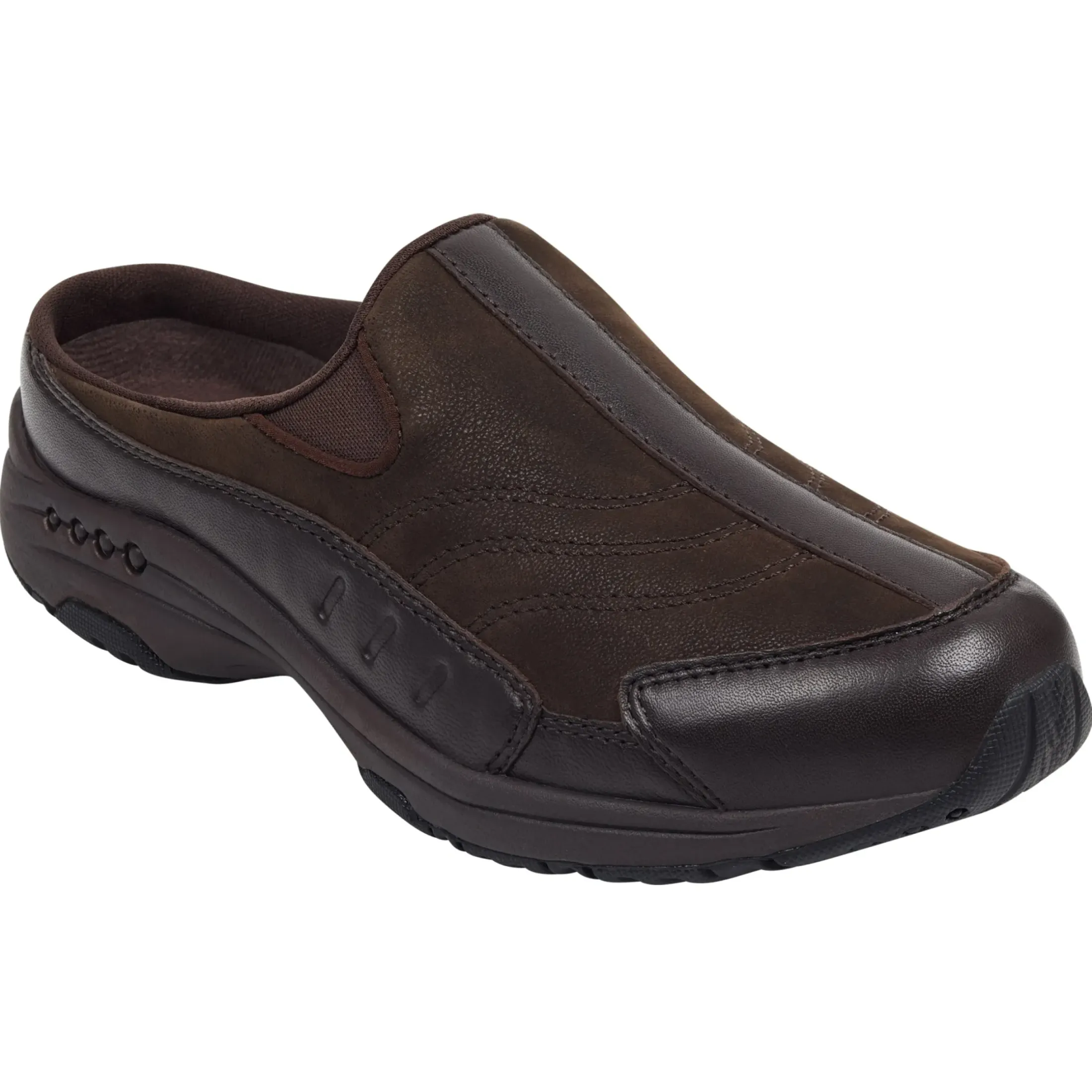 Traveltime Family|Traveltime Clogs>Easy Spirit Traveltime Leather Clogs Chocolate Leather