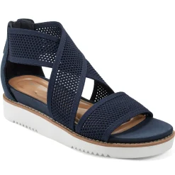 Casual|Flats>Easy Spirit Wander Flat Sandals Navy Knit