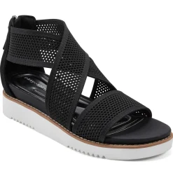 Casual|Flats>Easy Spirit Wander Flat Sandals Black Knit